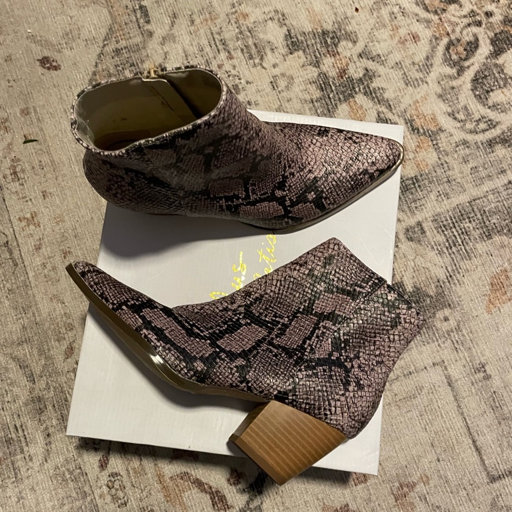 Lulus x Matisse - Spirit Black Snake Pointed Toe Ankle Booties